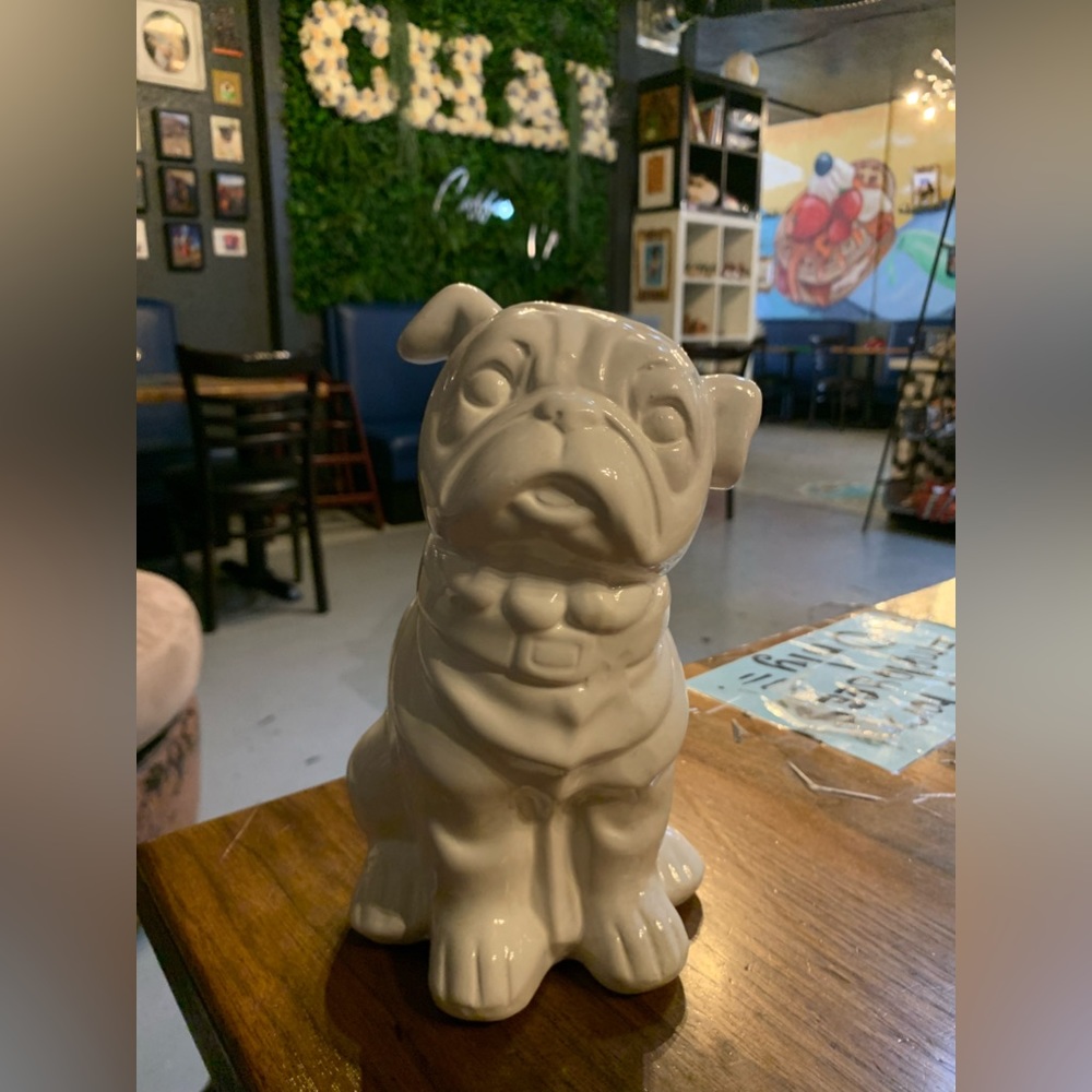 PORCELAIN WHITE PUG STATUE!